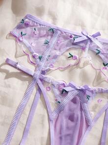 5件套紫色蕾丝钢圈花卉性感内衣套装