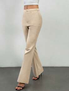 SHEIN Tall Quần ống loe công sở thanh lịch, sang trọng dành cho nữ, cạp cao, kiểu dáng chuyên nghiệp, lấy cảm hứng từ trang phục công sở cổ điển. - Màu Khaki - Xem 6