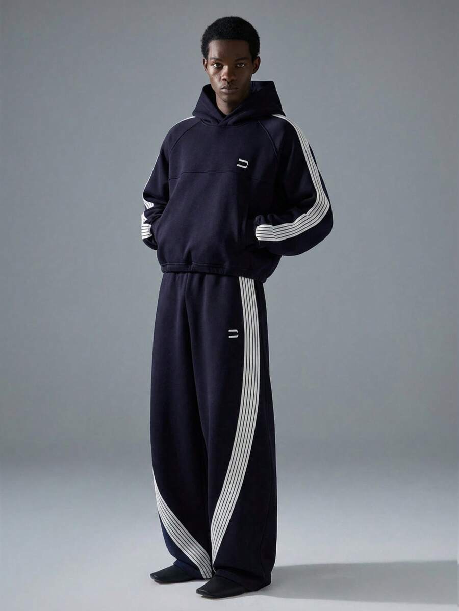 NEON BLANC 男士街头风宽松灰色长款针织运动裤 男士运动套装（连帽衫和裤子） 男士运动服套装 - 藏蓝色 - 查看 1