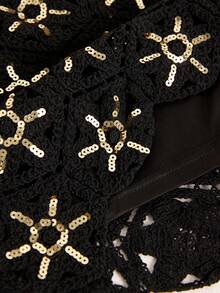 Freevana Bohemian Apricot Contrast Sequin Crochet 2-Piece Set: Sleeveless V-Neck Tie Vest + High Waist Ruffle Hem Mini Skirt, Niche Design Vacation Style Early Spring - Multicolor - View 8