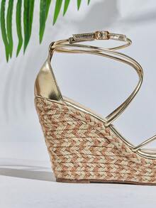 SHUZIA Women's Minimalist Platform Lace-Up Espadrilles Wadge Sandals - Gold - View 7