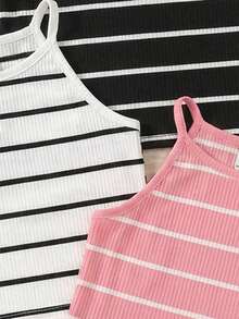 SHEIN Young Girl Ribbed Ribbed Casual Versatile Halter Neck Camisole - Multicolor - View 3