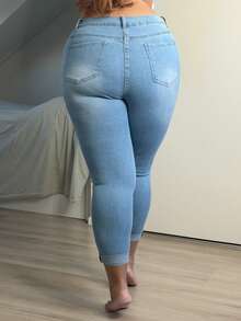 MelDlgn Plus Size Stretch Denim Skinny Pants, Versatile - Light Wash - View 2