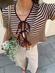 Elyressa 女士针织条纹休闲夏季T恤 - 彩色 - 查看 5