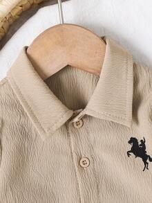 Newborn Baby Boy Casual Cute Versatile White Long Sleeve Shirt And Pants Set,Kids - Navy Blue - View 3