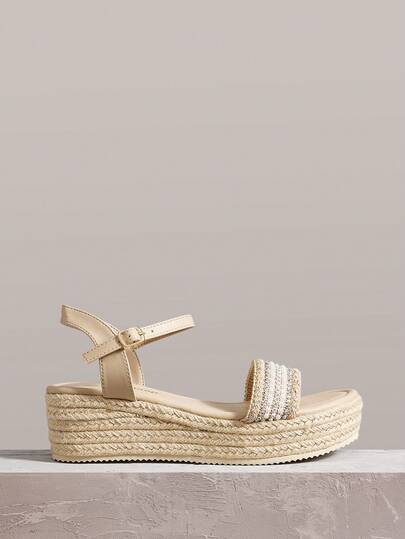  Styleloop Ladies Fashion Embroidery Bead Embroidery Diamond Decorative Weave Casual Platform Wedge Sandals, Bohemian Vacation Vintage Vespa Canvas Wedge Heel Ankle Strap Sandals, Spring Summer Shoes Spring Break Easter