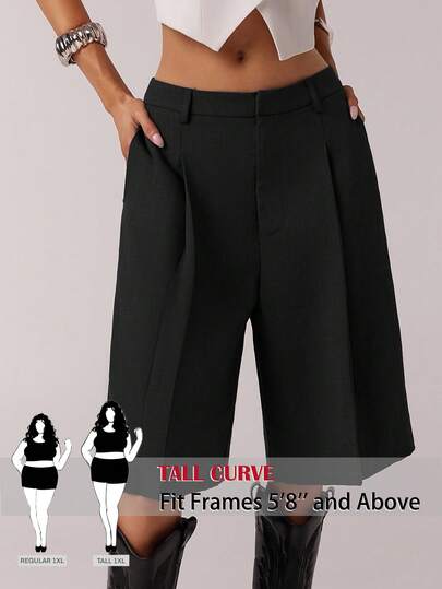SHEIN Tall CURVE New Plus Size Women's Tall Girls BlackFashionable Solid Color Bermuda Shorts,High-Waisted Makes You Look Slimmer And Your Legs Longer, Tall Women Pants,Suitable For Tall Women.High-Waisted Makes You Look Slimmer And Your Legs Longer, Suitable For Tall Women.Suitable For All Seasons And Occasion,Suitable For Tall Girls& Women, Summer Wide-Leg Pants Pants Summer Summer Wide-Leg Pants Pants Summer Outfits Summer Holiday Outfits Long Summer Pants For Women Spring Outfit ,Wide-Leg Pants,Office Pants,Elegant Pants,Casual Pants, High-Waisted Slimming Wide-Leg Pants For Summer,Elegant Women's Ceremony Pants ,Elegant Pants For Party,Elegant Pants For Ladies,Elegant Long Pants, Vacation Outfits Women,Holiday Outfits For Women,Summer Holiday Outfits,Summer Vacation Outfits,Casual Pants For Women ,Sexy Pants For Women,Carnival Carnival Costume Carnival Women Look 2026 2026 Carnival Women Carnival Clothes Carnival Costume Women