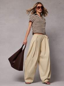 Hauture 女士休闲直筒宽松纯色裤 - 卡其色 - 查看 1