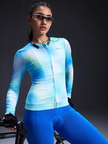 Powerista Women's Tie-Dye Long Sleeve Zipper Front Cycling Jersey - Blue - View 1