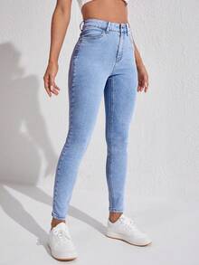 SHEIN ICON Women's Casual Skinny Jeans - Medium Wash - View 6