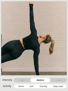 GLOWMODE Áo croptop tay dài, ôm sát cơ thể, thấm hút mồ hôi, thoáng khí, cổ áo Henley bằng lưới, có lỗ xỏ ngón tay cái, thích hợp cho tập luyện cường độ trung bình, chạy bộ, hoạt động ngoài trời mùa thu đông, mặc hàng ngày. - màu đen - Xem 6