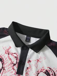 ROMWE MEN Prep Áo polo nam tay ngắn in họa tiết đường phố, thích hợp mặc hàng ngày, mùa xuân/hè. - Màu be - Xem 6