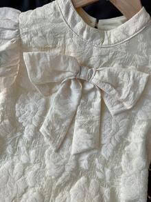 SHEIN Tween Girls' Fashion Round Neck Short Sleeve Bow Tie Dress - Apricot - View 3