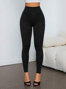 SHEIN PETITE Minimalist Basic Casual Outdoor Halter Backless Mock Neck Zipper Knit Ribbed Women's Jumpsuit - A - Black - View 8