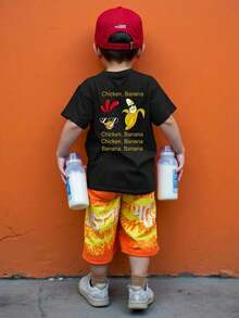 Áo thun ngắn tay in hình hoạt hình phong cách thường ngày dành cho bé trai tuổi teen, thích hợp cho mùa hè. - màu đen - Xem 2