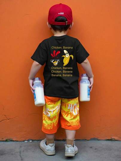 Camiseta de manga corta informal con gráfico de dibujos animados para niño preadolescente, adecuada para el verano