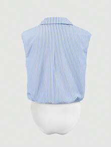Olithes Blue & White Striped Sleeveless Bodysuit/Loose Casual/Commuter Bodysuit - Blue - View 2