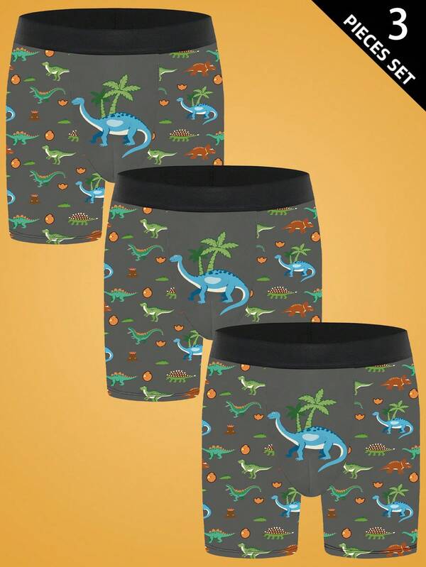 3条装男士印花平角内裤