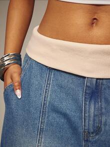 Denimoi Rib Fold Over Baggy Fit Barrel Jeans Fashionable Streetwear - Light Wash - View 5