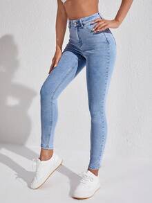 SHEIN ICON Women's Casual Skinny Jeans - Medium Wash - View 3