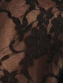 Hauture 女士性感酒红色夜店透视蕾丝系带长袖上衣 – 万圣节、派对 - 黑色 - 查看 6