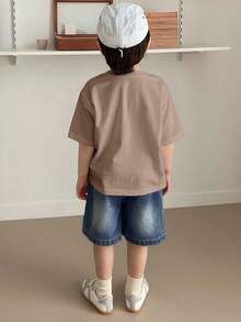 Hapijoa Young Boy Casual Everyday Commute Simple Solid Color Dropped Shoulder Loose T-Shirt, Summer Spring - Coffee Brown - View 5