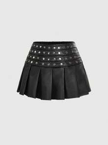 ROMWE Grunge Punk 大码夏季时尚街头风镂空百褶裙 - 黑色 - 查看 7