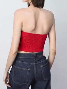 Maija 女士时尚蝴蝶结前系带褶皱后背吊带背心，百搭优雅，适合派对、聚会、情人节等场合，修身紧身红色胸衣节日 - 紅色 - 查看 4