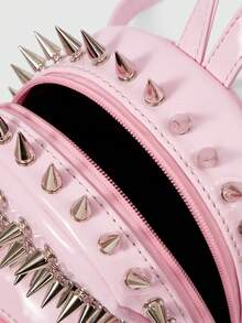 ROMWE Grunge Punk Niche Design Rivet Tassel Pleated Dual Shoulder Bag, Punk Street Style - Pink - View 5