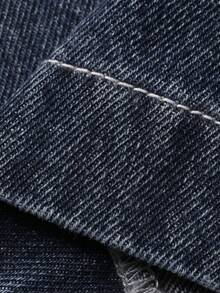 Dazy Kids Tween Girls' Round Neck Single-Breasted Multi-Pocket Casual Wide Leg Denim Jumpsuit - Dark Wash - View 7