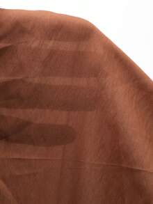 DAZY Women's Solid Color Loose Tie Drawstring Ruffle V-Neck Elegant Vacation Blouse, Spring/Autumn - Brown - View 7