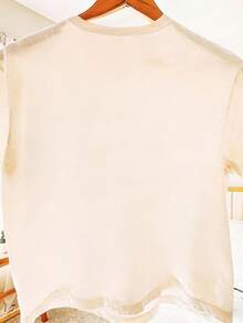 EMERY ROSE Digital Print Loose Fit Round Neck Short Sleeve T-Shirt - Apricot - View 2