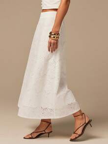 COSMINA 2件套女士优雅波西米亚风柔软百搭半身裙，适合度假、约会、情人节、工作场合，纯色雪纺半身裙，白色长裙，女士长款半身裙，蕾丝长款半身裙，夏季长裙，半身裙 - 白色 - 查看 1
