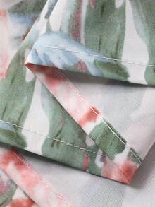 DAZY Teen Girl Solid Color Round Neck Short Sleeve T-Shirt And Floral Print Ruffle Hem Mini Skirt Set Spring Summer - Khaki - View 7