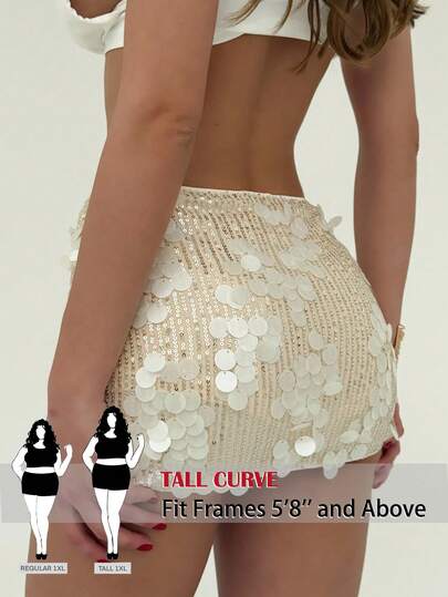 SHEIN Tall CURVE Plus Size Women Solid Color Sequin Bodycon Mini Skirt