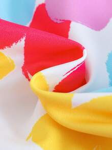 SHEIN 少女彩色花卉涂鸦印花吊带连衣裙，弹力修身款式，适合海滩度假 - 彩色 - 查看 3