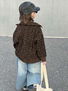 Dazy Kids 幼儿男童宽松豹纹领卫衣，休闲秋季款 - 棕色 - 查看 5