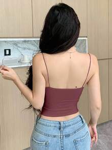 DAZY 无缝吊带背心，带衬垫胸部，微褶设计，无袖，适合所有季节 - 玫紅色 - 查看 2