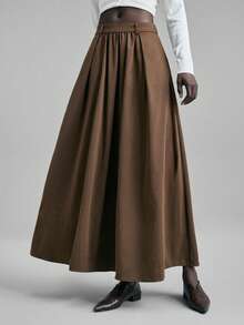 Ontre 2026春夏新款女士长裙，深棕色，宽松版型，简约时尚，适合通勤穿着。 - 棕色 - 查看 2