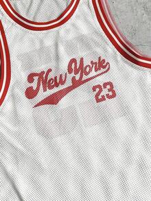 AXEPEAK Áo ba lỗ bóng rổ nam, vải lưới đan NEW YORK 23 in họa tiết sọc, cổ áo và cổ tay áo - trắng - Xem 8