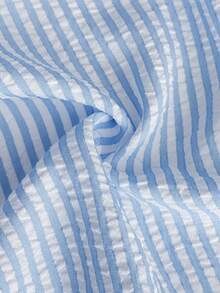 Vionelle Bộ đồ 2 món cỡ lớn, kiểu dáng thường ngày, gồm áo sơ mi dài tay kẻ sọc cài cúc và chân váy ngắn, thích hợp cho mùa thu. - Màu xanh lam - Xem 9