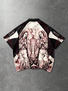 ROMWE MEN Prep Áo polo nam tay ngắn in họa tiết đường phố, thích hợp mặc hàng ngày, mùa xuân/hè. - Màu be - Xem 2