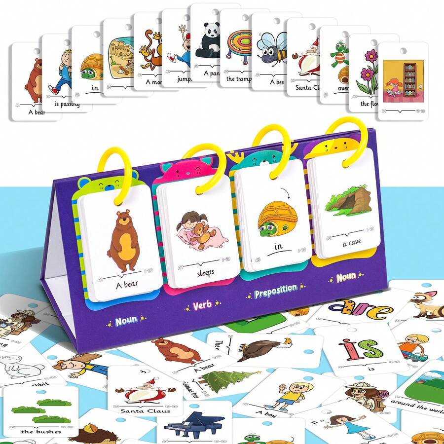 Un conjunto de 80 tarjetas didácticas para el desarrollo educativo y cognitivo de la primera infancia para aprender palabras y construcción de oraciones, con diseños de dibujos animados ilustrados para el aprendizaje interactivo del inglés entre padres e hijos. - Multicolor - Ver 1