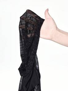 ROMWE Spring/Summer Plus Size Gothic Palace Style Flocked Sheer Leggings  Valentine's Day - Black - View 6
