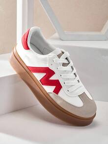 Solezae 热销女式三层厚底复古滑板鞋 - 紅色 - 查看 6