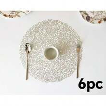 1-5 Piece Gold Hollow-Out Placemat And Table Runner Set, Washable, Easy To Clean, Wipe-Off, Non-Slip, Heat-Resistant, Placemats, Holiday Wedding Party Decorations - Multicolor - View 17