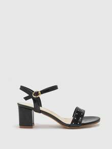 CUCCOO BIZCHIC Women's Fashion Versatile Commuting Heeled Sandals Summer - Pure black - View 2