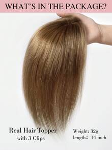 Pieza superior de cabello humano virgen con clips color marrón oscuro, piezas de cabello para mujeres con cabello ralo o pérdida de cabello - S4/27 - Ver 4