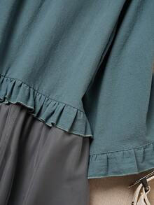 Louniche Loose Lace Chiffon Frill Trim Vacation Dress - Multicolor - View 7