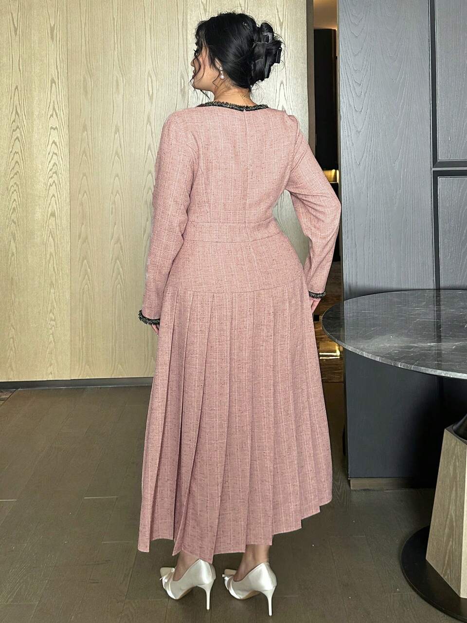 Dazy Plus Plus Size Color Block U-Neck Raglan Sleeve Pleated Elegant Dress Sundress